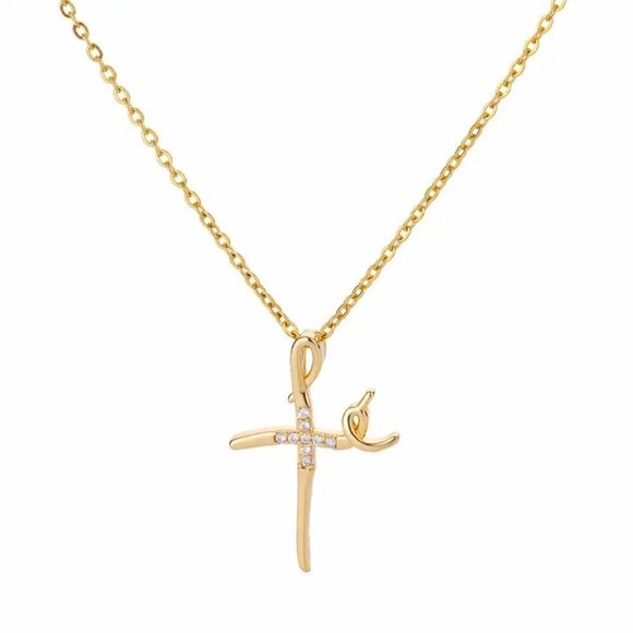 NWT 14K Gold Plated Cubic Zirconia Encrusted Cross Pendant Necklace 15” - Picture 7 of 9
